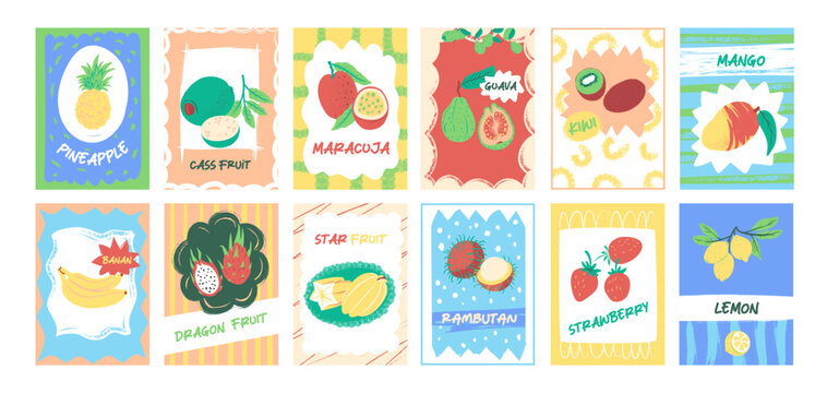 Fruit Card Set Retro Poster