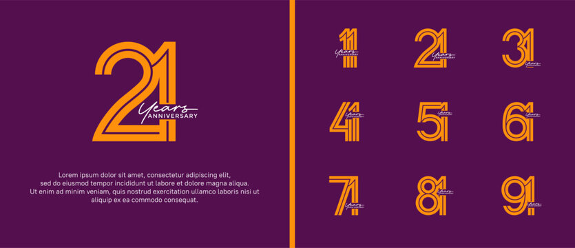 anniversary vector logo set, orange color with handwriting can be use for celebration