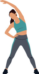 Fototapeta premium A woman stretching her arm up while wearing workout clothes on transparent background