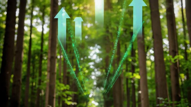 Financial growth chart on a forest path representing sustainable investment strategy green business road and ecological success concept