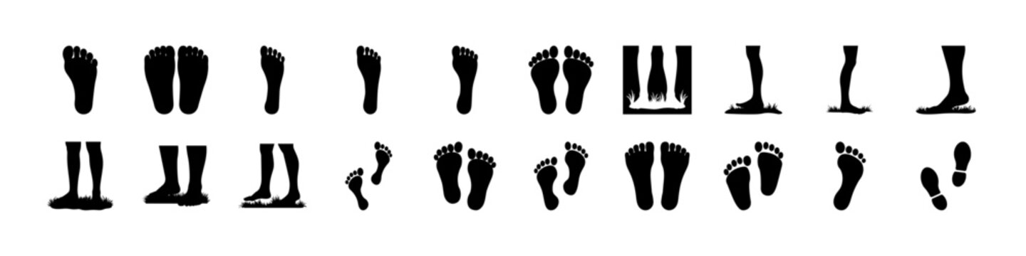 Footwear Silhouettes Set Showing Various Shoe Types - Collection of footwear silhouettes including different shoe styles and angles, ideal for fashion, retail, and apparel design concepts.
