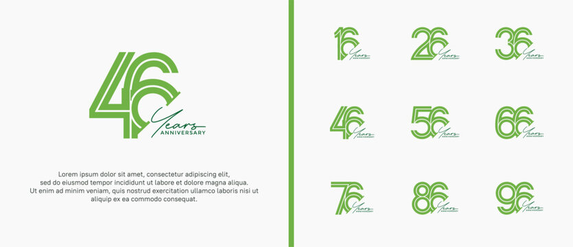 anniversary vector logo set, green color and handwriting can be use for celebration