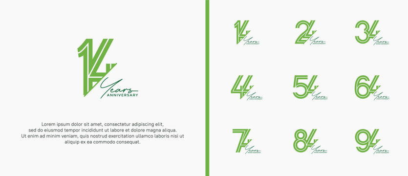anniversary vector logo set, green color and handwriting can be use for celebration