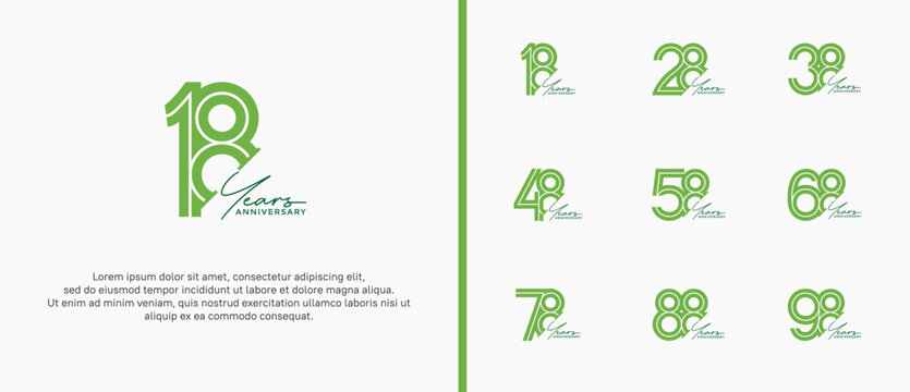 anniversary vector logo set, green color and handwriting can be use for celebration