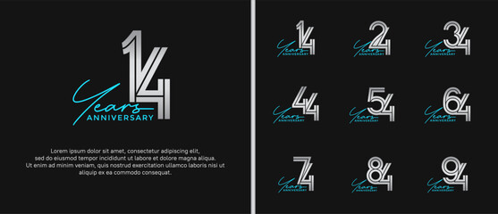 Fototapeta premium anniversary vector logo set, silver color with blue handwriting can be use for celebration