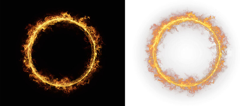 Fire circle ring burning magic flame portal and orange glowing halo for fantasy game vfx and cinematic heat effects 