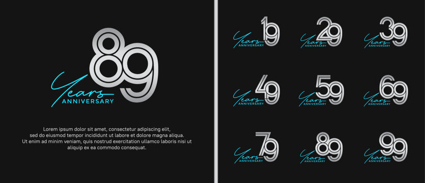 anniversary vector logo set, silver color with blue handwriting can be use for celebration