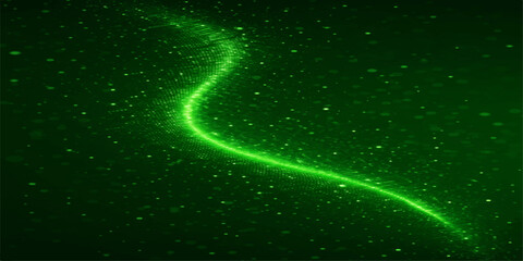 A vibrant abstract space background features a glowing green nebula and spiral galaxy within the dark cosmos of a star-filled universe © Md