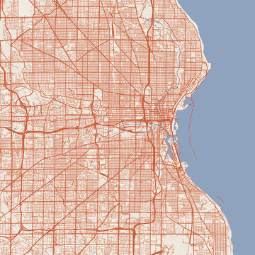 Milwaukee City Map Sophisticated Geometric Urban Topography Featuring Meticulous Linework and Balanced Composition in a Timeless Minimalist Terracotta Earth Blueprint Aesthetic for Apartment Decor.