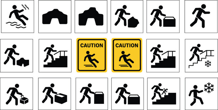 Vector illustration of workplace safety icons showing hazards and precautionsVector illustration of workplace safety icons showing hazards and precautions