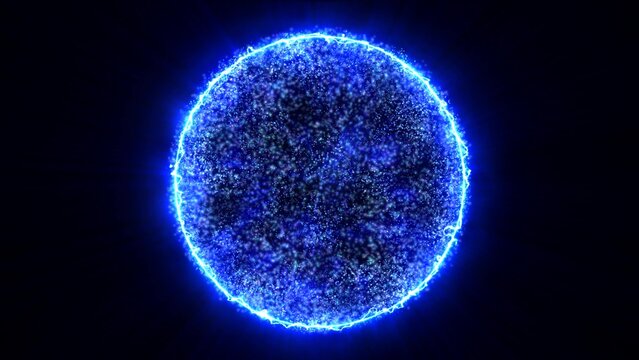 Blue energy magic sphere round hi-tech light digital ball space planet star made of futuristic light rays lines and energy particles. Abstract background