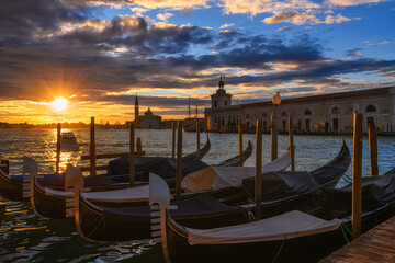 Canal Grande with Venice gondola in Venice at sunrise, Italy. Architecture and landmarks of Venice. Venice postcard © Ekaterina Belova