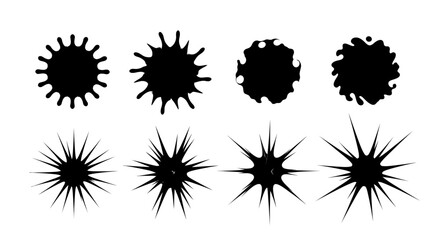 Obraz premium set of abstract black ink splat and sharp burst shapes dynamic graphic elements isolated on white for design projects