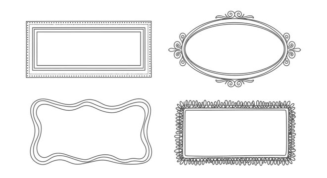 set of blank decorative frames with elegant hand-drawn borders offering versatile copy space for graphic design elements and labels.