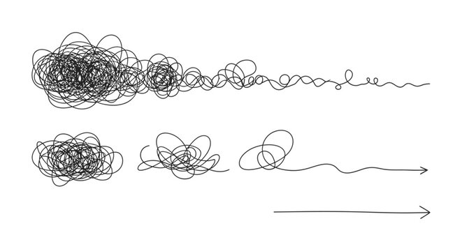 untangling complex problem into a clear solution with hand-drawn lines illustrating simplified path to success
