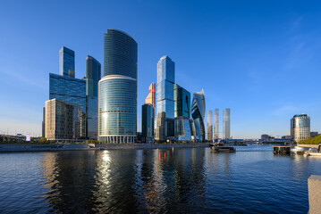 Naklejka premium Skyscrapers of Moscow City business center and Moscow river in Moscow, Russia. Landmark and architecture.