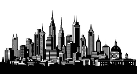 Obraz premium cityscape silhouette showcasing a dynamic urban skyline with diverse architecture illustrating metropolitan life and urban development.