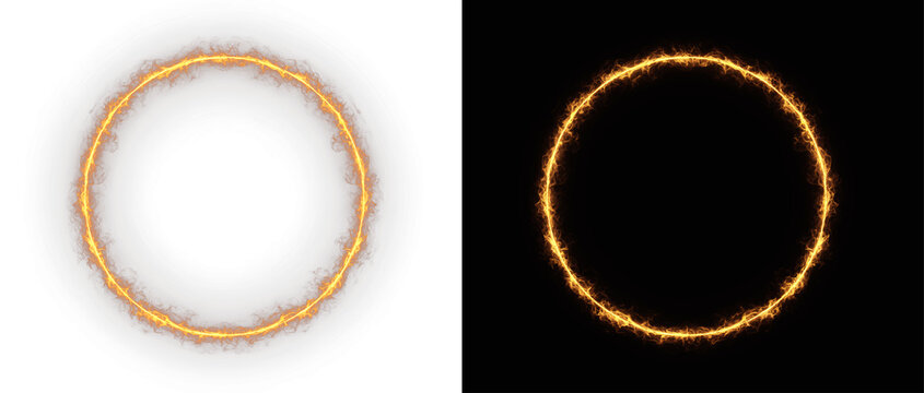 Burning fire circle flame ring with orange glowing energy and magic heat sparks for fantasy game vfx and cinematic portal design 