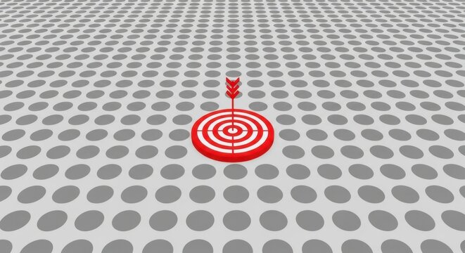 Red target with arrow symbol on grey background for goal achievement