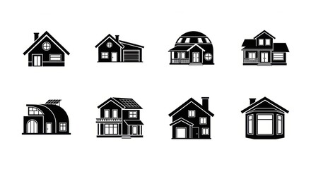 Set of Modern and Traditional Residential House Icons