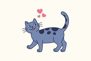 Blue cartoon cat with pink hearts walking kitten animal © Siddhartha