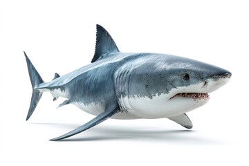 Fototapeta premium Great white shark side view, isolated on white background