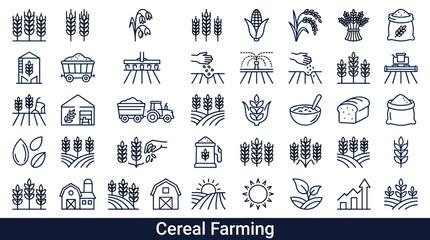Agricultural cereal production symbols and rural crop yield elements associated with growing collecting and storing grain