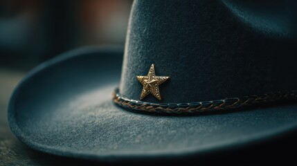 Unique cowboy hat adorned with gold star emblem