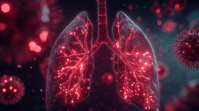 Human lungs showing infection in microscopic environment