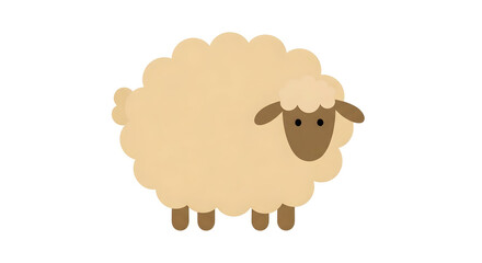 Obraz premium Cute cartoon sheep, fluffy beige wool, brown face and legs, playful expression, isolated on white background, symbolizing innocence and friendliness for children's education and advertising