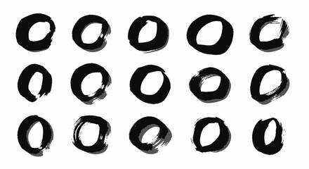 black brush stroke circles on white a set of hand-drawn organic ring shapes perfect for modern graphic design and branding.