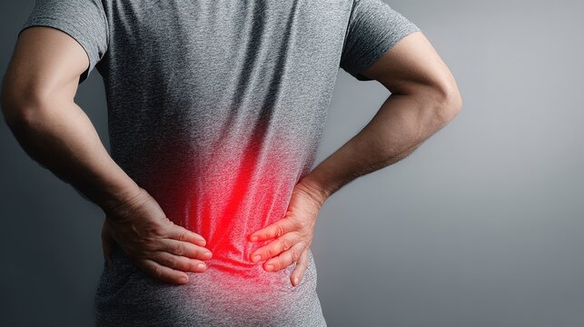 Man suffering from pain in lower back indoors, closeup