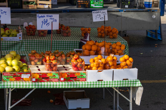 Delicious food at an outdoor market in Milan Italy IT