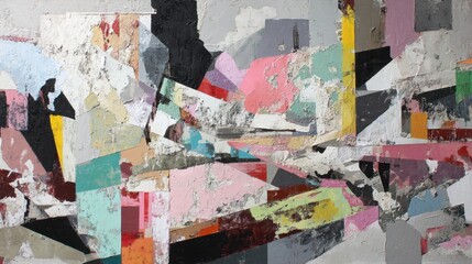 Fototapeta premium Abstract geometric painting with pastel layered shapes