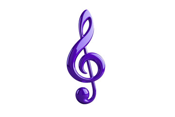 Obraz premium Purple treble clef 3d rendering, glossy musical symbol icon, transparent background, representing music, sound, and harmony