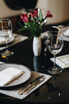 Elegant Dining Table with Wine Glass
