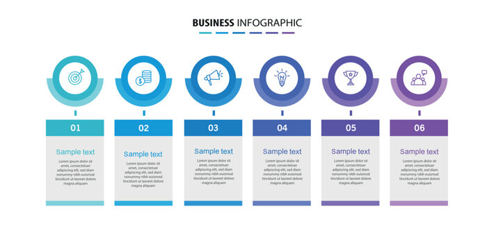 Business vector infographic design template with icons and 6 options or steps