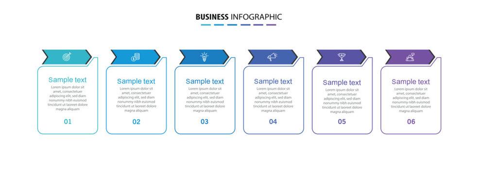 Business vector infographic design template with icons and 6 options or steps