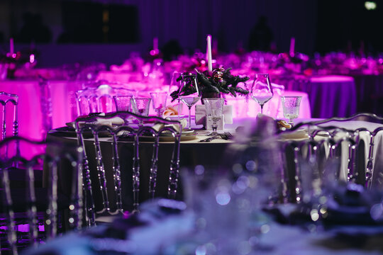 Elegant Event Table with Purple Lighting