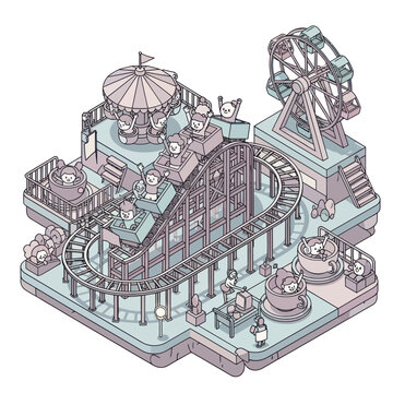 Amusement Park Rides Roller Coaster Carousel Ferris Wheel Fun.