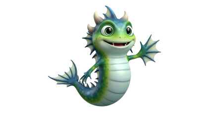 Obraz premium Cute Green and Blue Fantasy Dragon Character Waving Hand