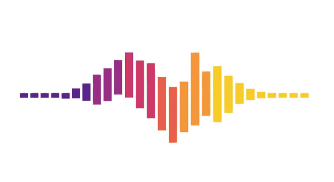 Vibrant sound wave equalizer bars in gradient colors, representing audio, music, technology, and digital signal processing