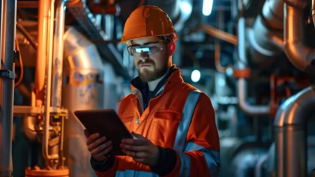 Industrial engineer using tablet for maintenance at a factory