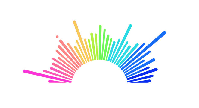 Colorful abstract sunburst equalizer bars representing sound waves or music spectrum on white background