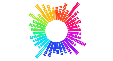 Obraz premium Vibrant circular sound wave equalizer with rainbow colors on a white background, digital art