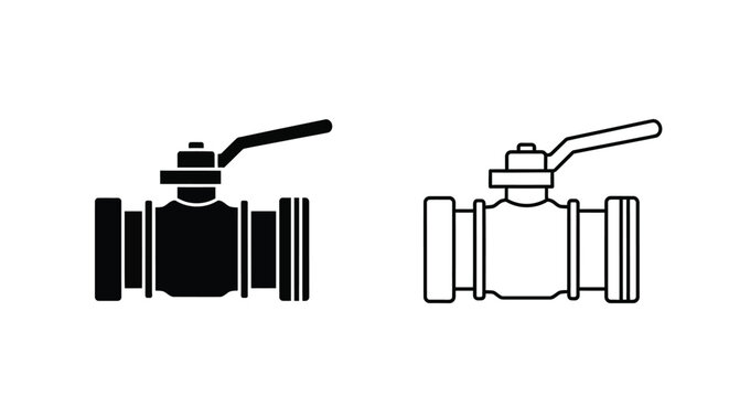 Two industrial valve depictions in contrasting styles a striking silhouette