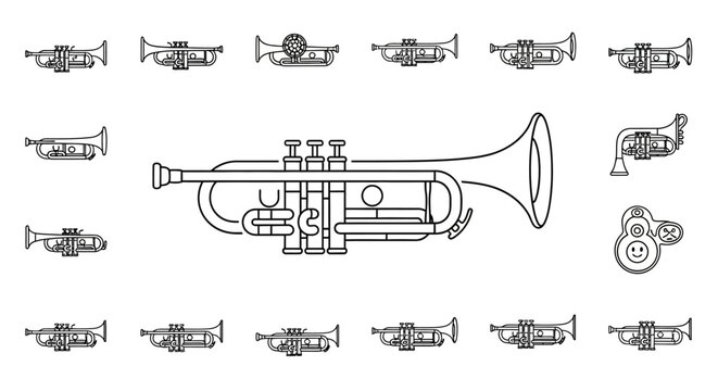 Trumpet Musical Instrument Line Drawing.