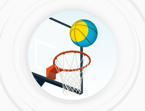 Palau Flag Themed Basketball in Motion, Scoring Moment in Basketball Game.