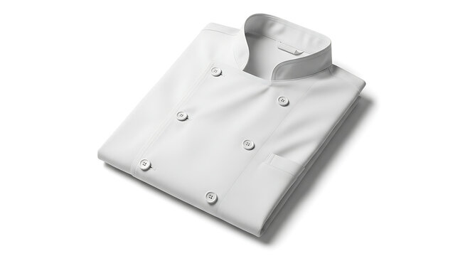 White chef jacket folded neatly, professional culinary uniform with double-breasted buttons for cooking, chef coat, food service
