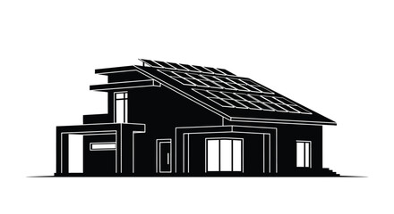 Modern house with solar panels rendered as a striking silhouette © MDJAMAL